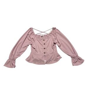 Peplum Blouse Womens Large Mauve Pink Smocked Flare Sleeve Feminine Boho‎